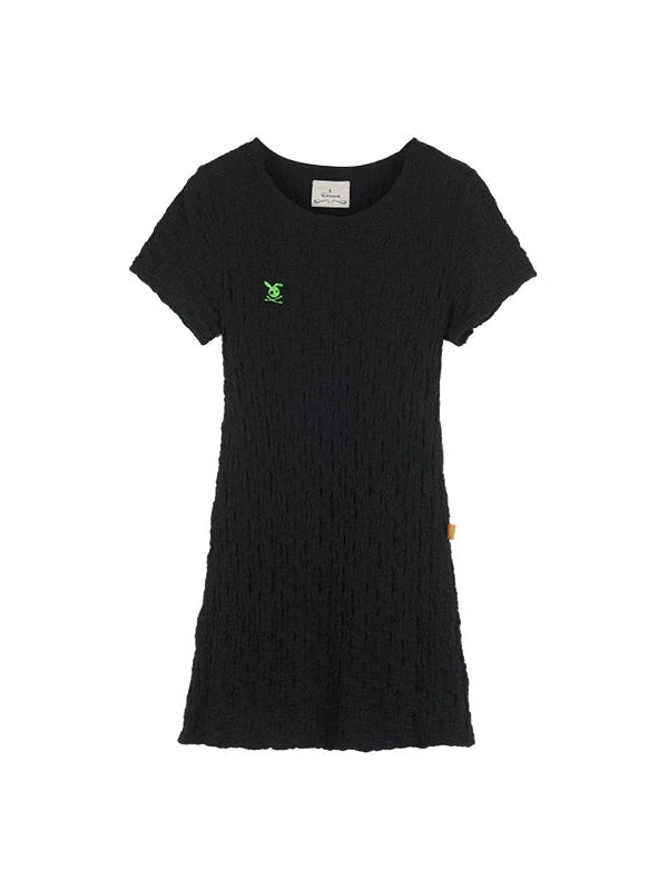 Summer Black Cropped Bubble Sleeve T-shirt Round Neck Top