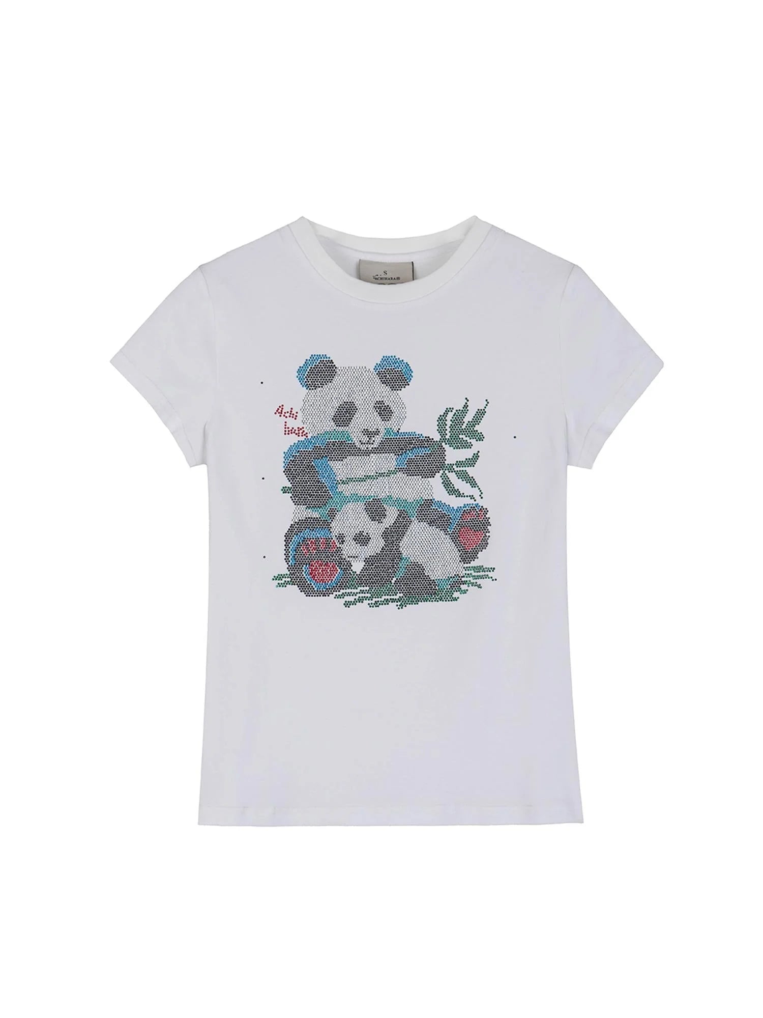 Happy Panda Embroidered Crop Tee V-neck T-shirt Long-Sleeve