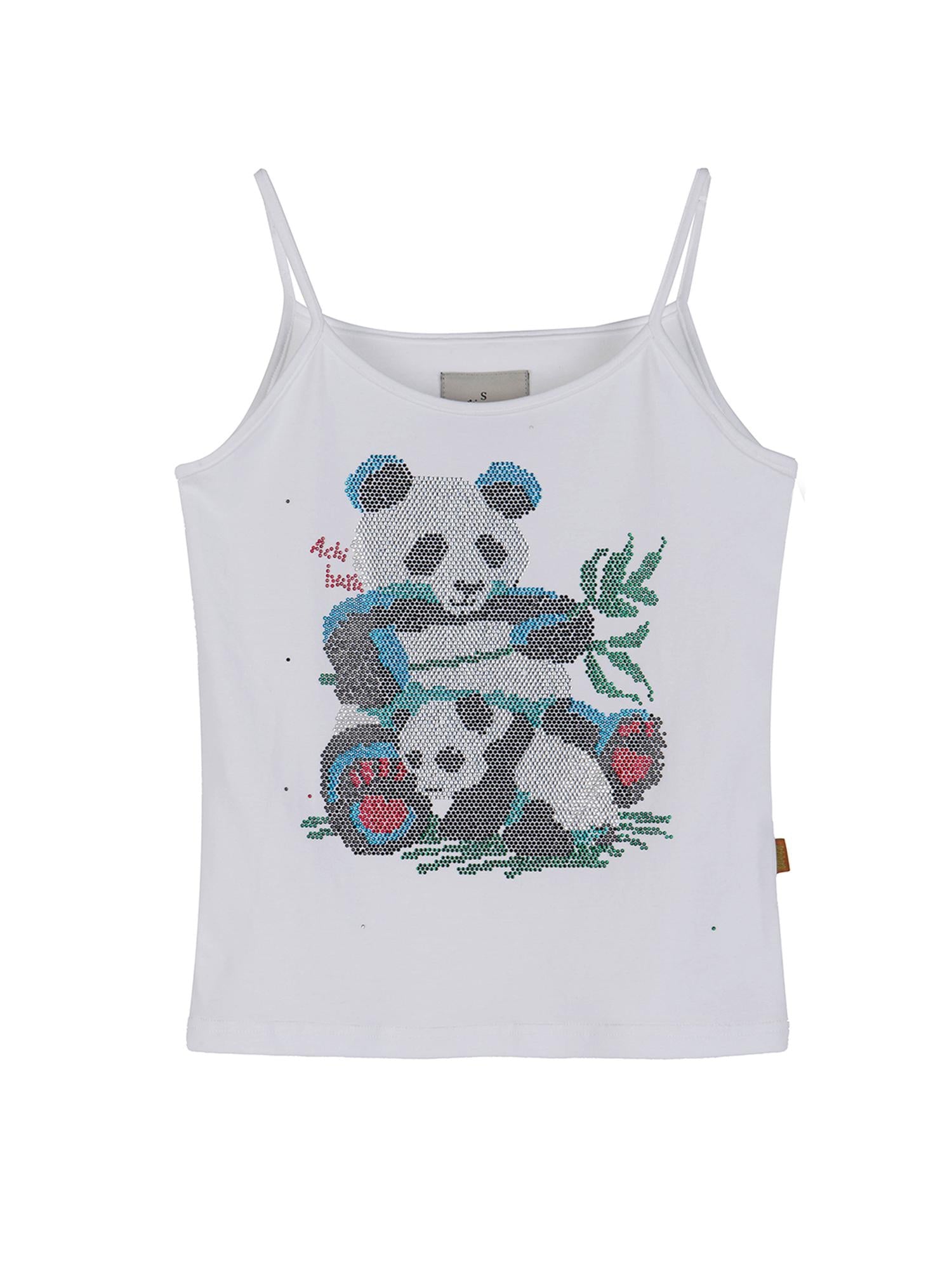 Achihara Happy Panda Embroidered Crop Tee V-neck T-shirt Long-Sleeve
