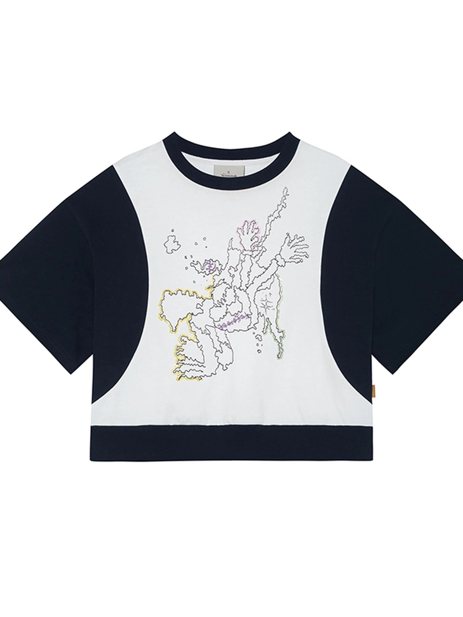 Map Print Cropped Cotton Tee