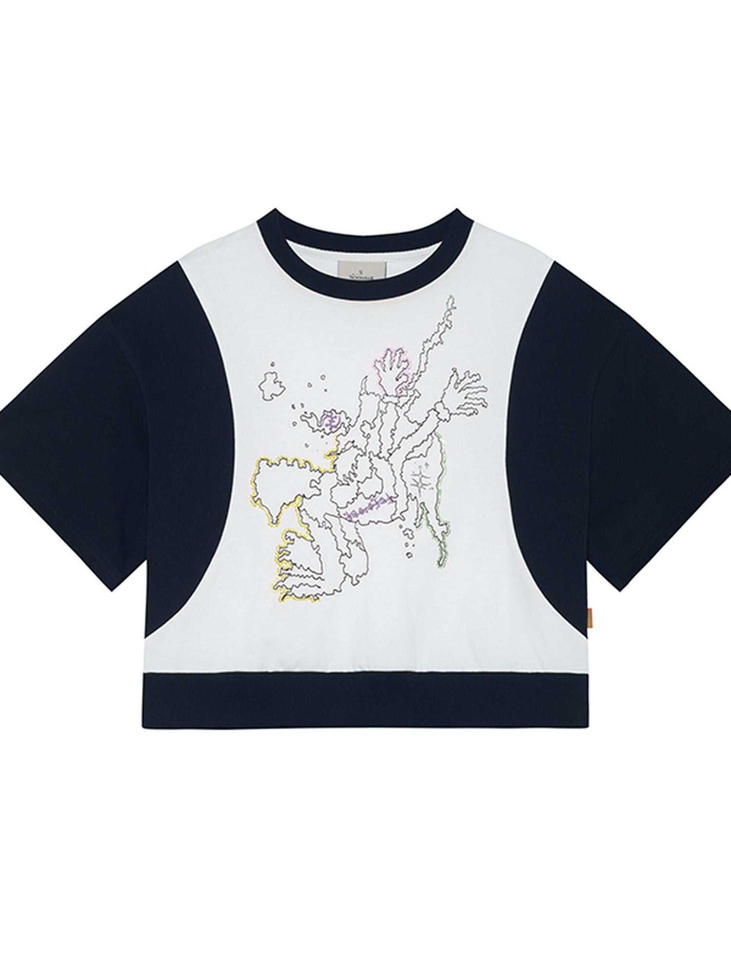 Achihara Map Print Cropped Cotton Tee