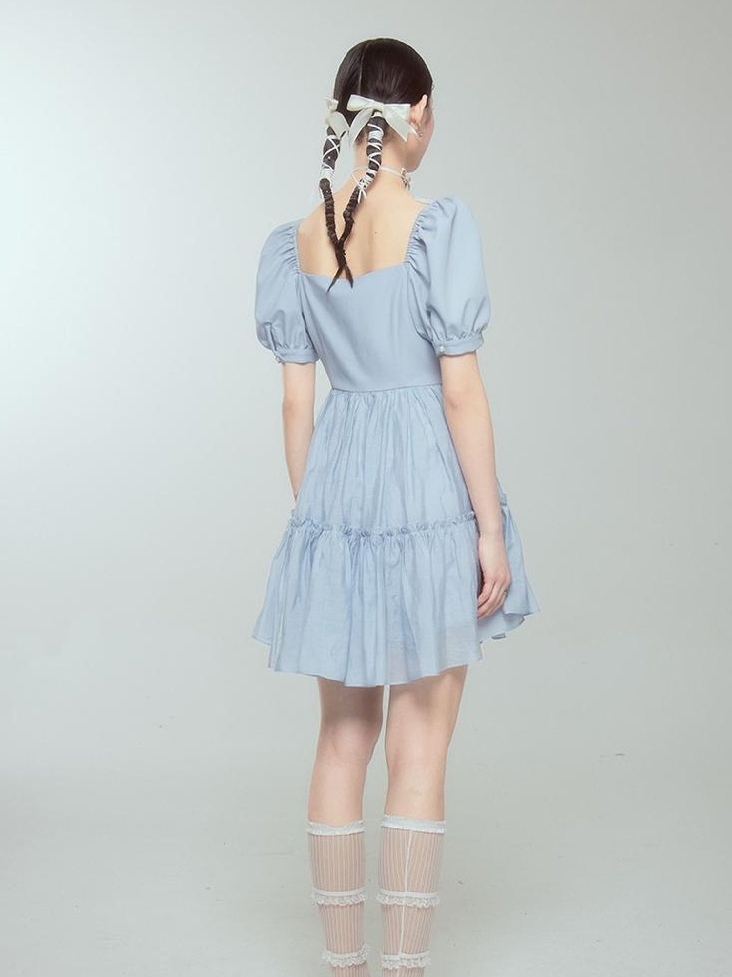 DIDDI MODA Princess Escape Bubble Sleeve Square Neck Tulle Dress