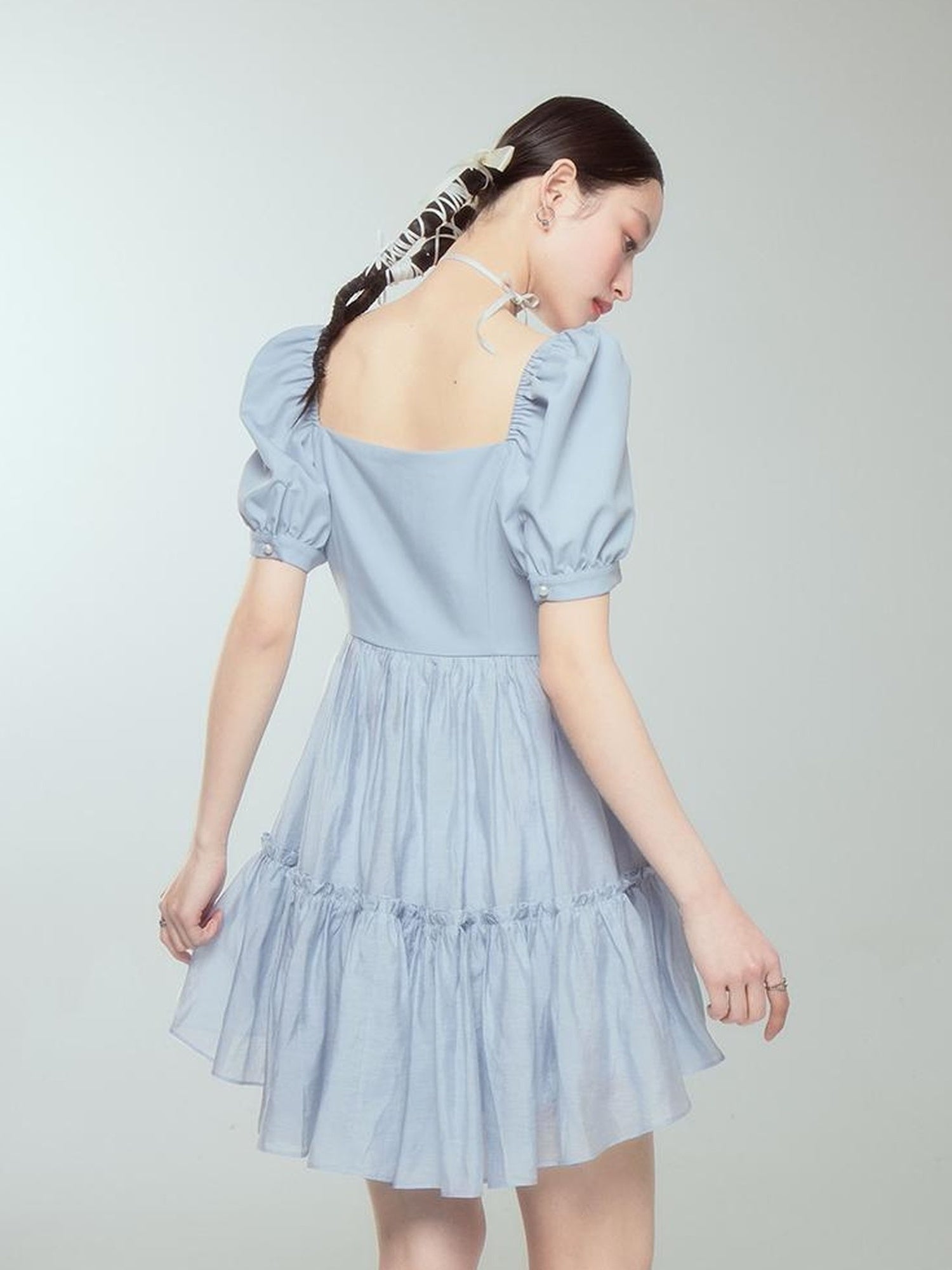 DIDDI MODA Princess Escape Bubble Sleeve Square Neck Tulle Dress
