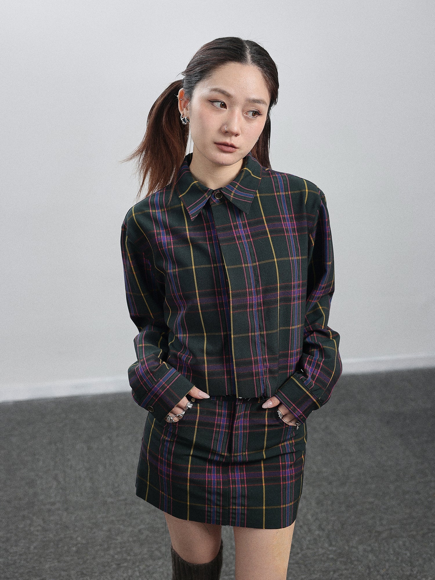 Achihara Imagine Inspired Grid Shirt & Pencil Skirt Set