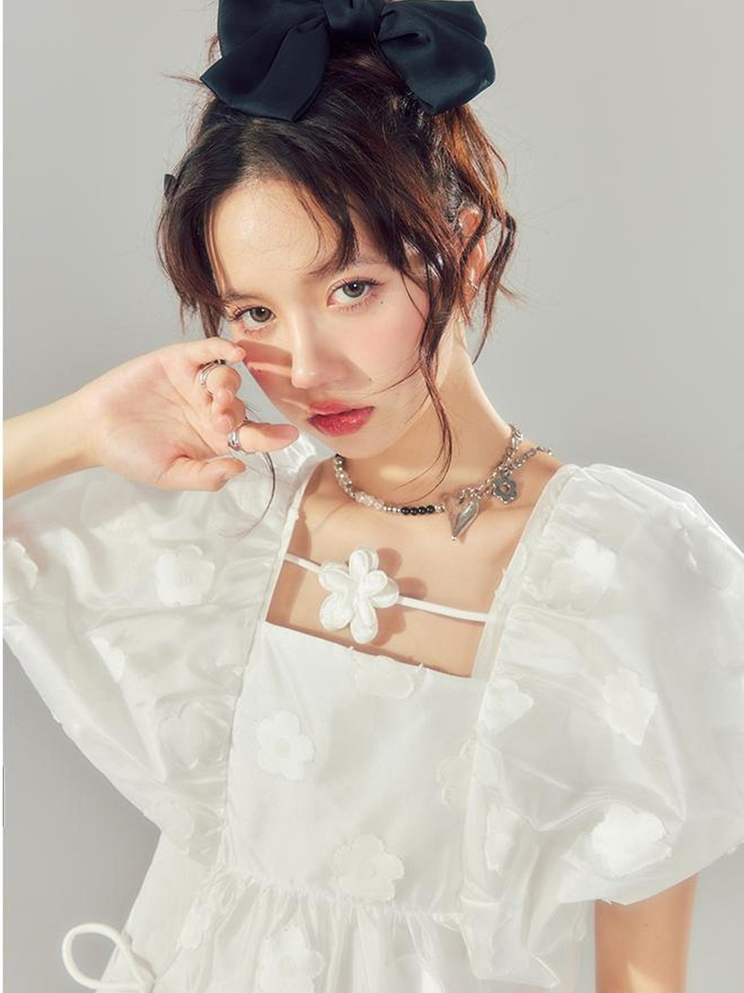 DIDDI MODA Puff Sleeve Smocked Jacquard Princess Maxi Dress