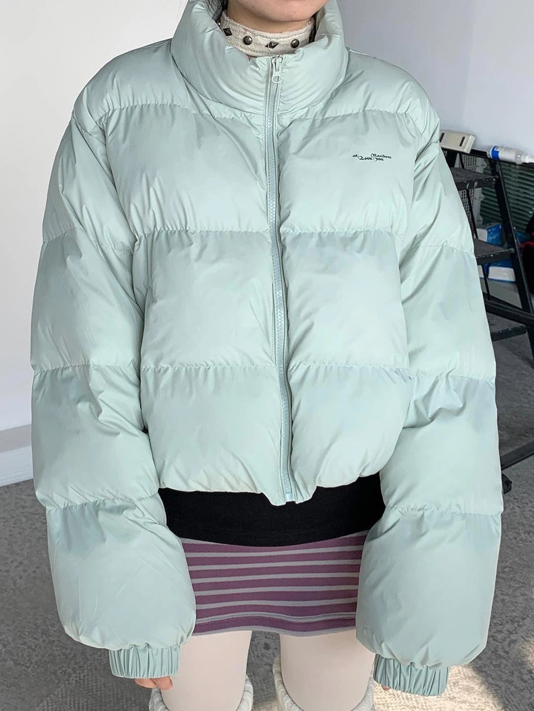 Puffy Mint Green Salt Short Puffy Coat Winter Jacket