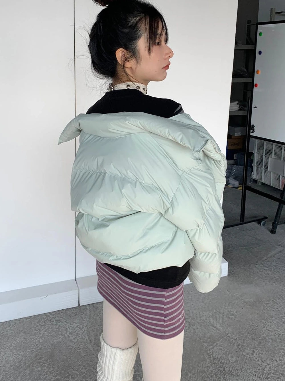 Puffy Mint Green Salt Short Puffy Coat Winter Jacket