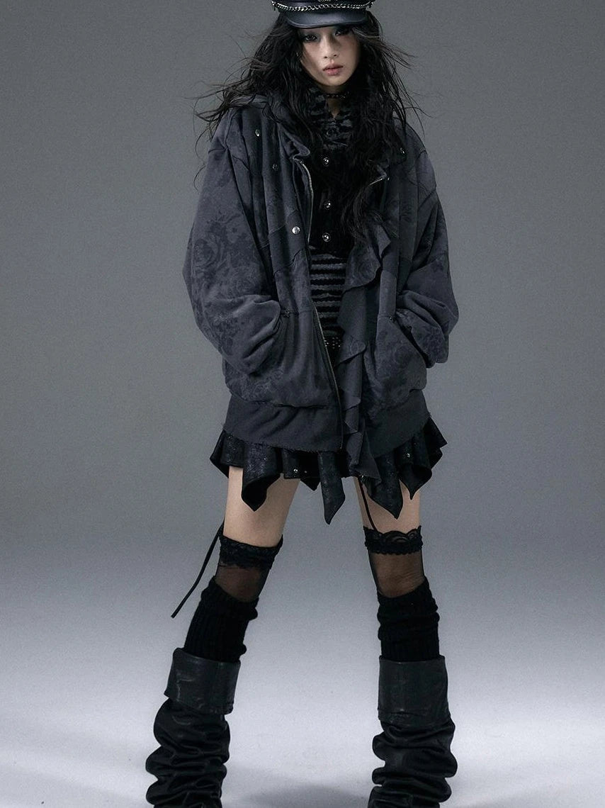 Punk Aesthetic Loose Fleece Peplum Hoodie Coat