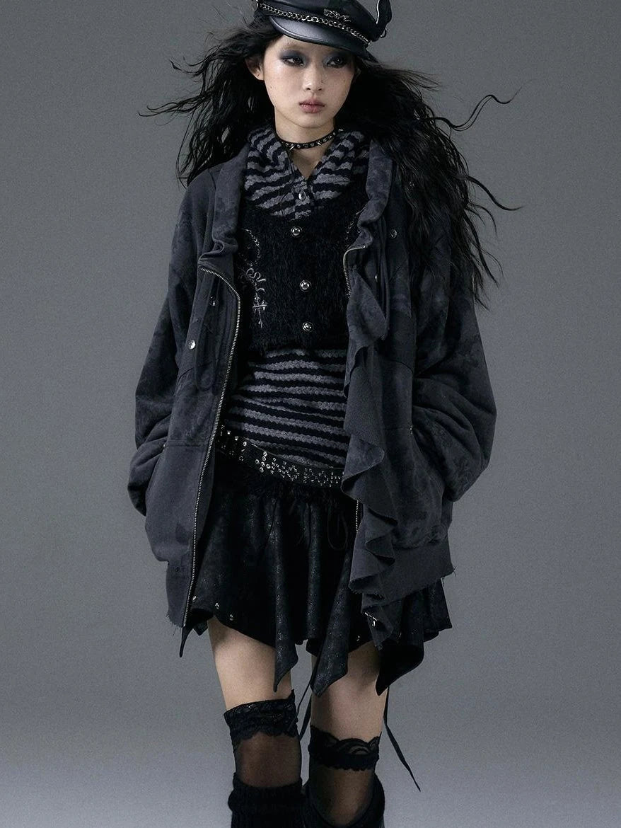 Punk Aesthetic Loose Fleece Peplum Hoodie Coat