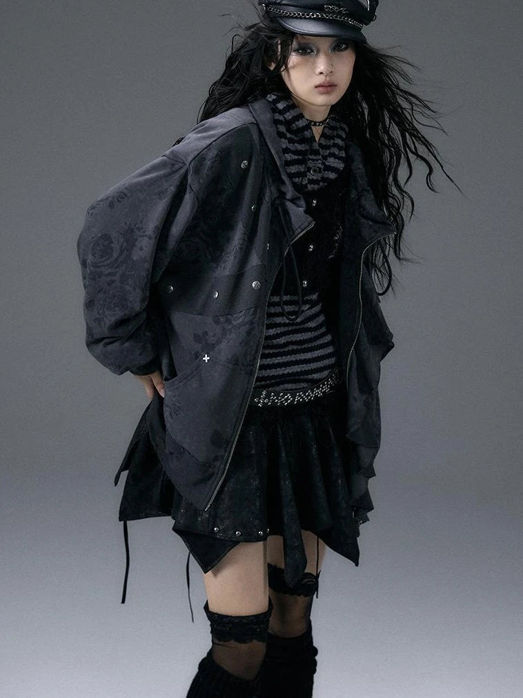 Punk Aesthetic Loose Fleece Peplum Hoodie Coat