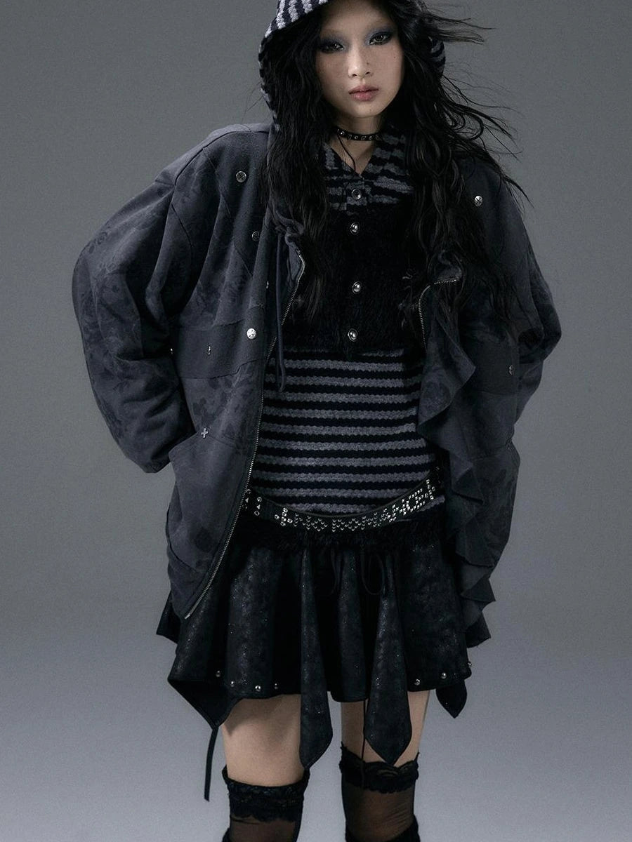 Punk Aesthetic Loose Fleece Peplum Hoodie Coat
