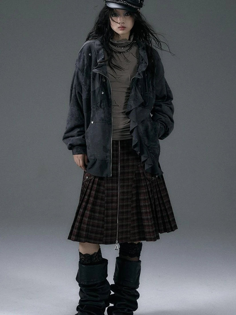 Punk Aesthetic Loose Fleece Peplum Hoodie Coat
