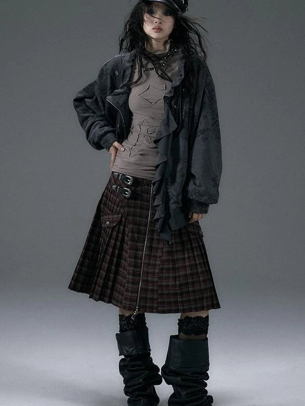 Punk Aesthetic Loose Fleece Peplum Hoodie Coat