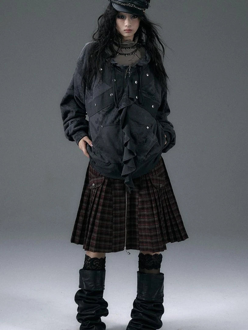 Punk Aesthetic Loose Fleece Peplum Hoodie Coat