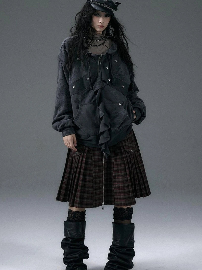 Punk Aesthetic Loose Fleece Peplum Hoodie Coat