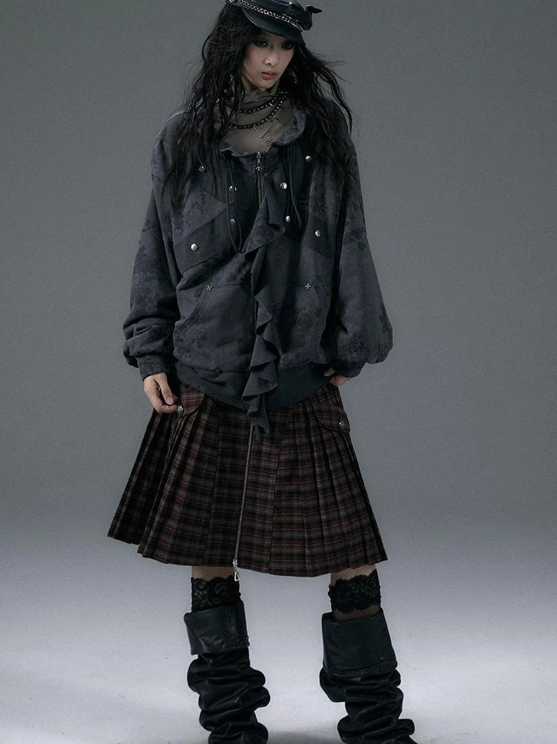 Punk Aesthetic Loose Fleece Peplum Hoodie Coat