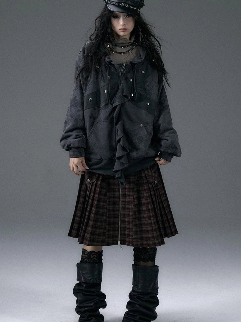 Punk Aesthetic Loose Fleece Peplum Hoodie Coat
