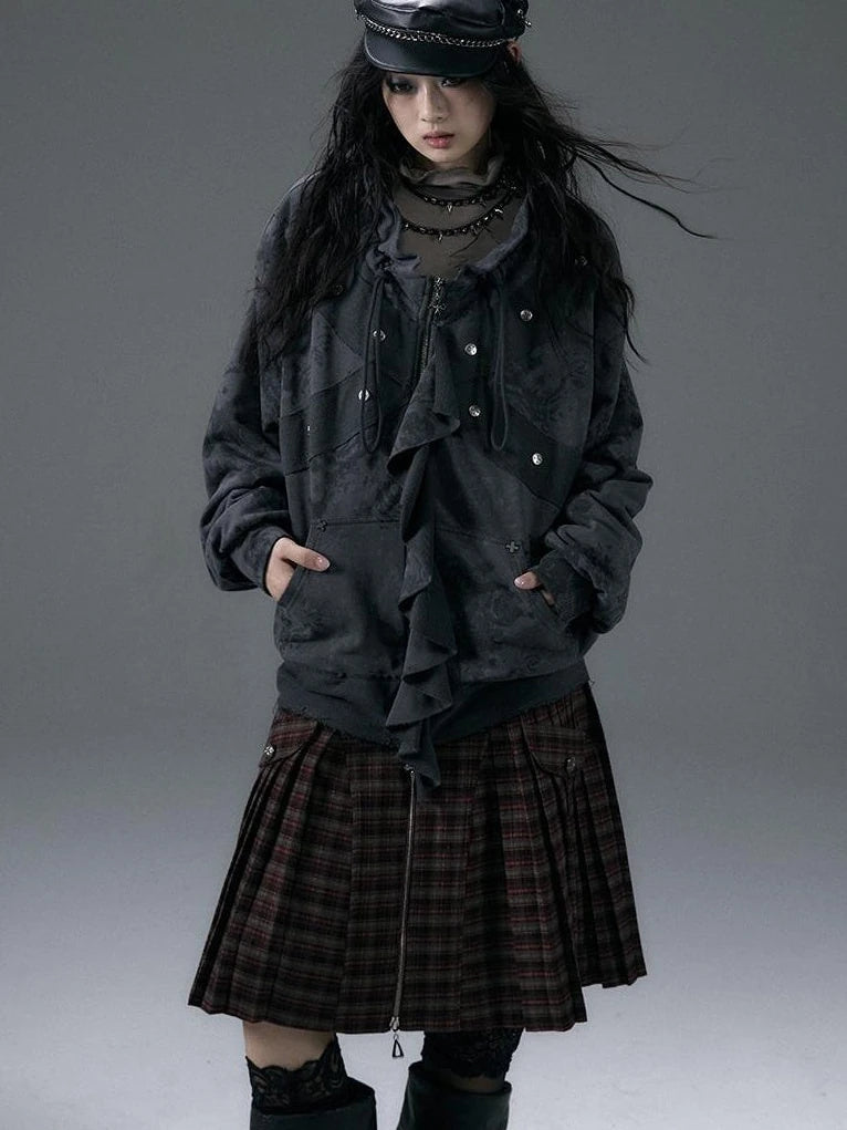 Punk Aesthetic Loose Fleece Peplum Hoodie Coat