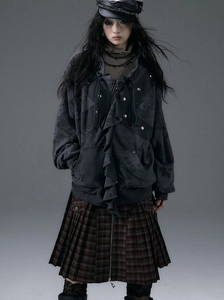 Punk Aesthetic Loose Fleece Peplum Hoodie Coat