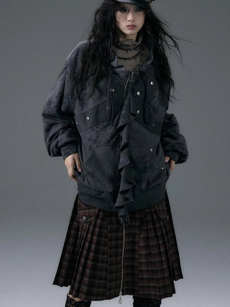 Punk Aesthetic Loose Fleece Peplum Hoodie Coat