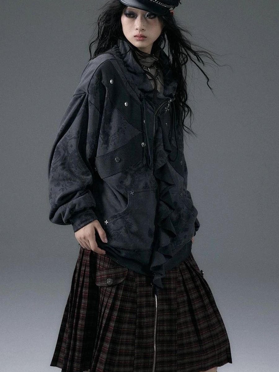 Punk Aesthetic Loose Fleece Peplum Hoodie Coat