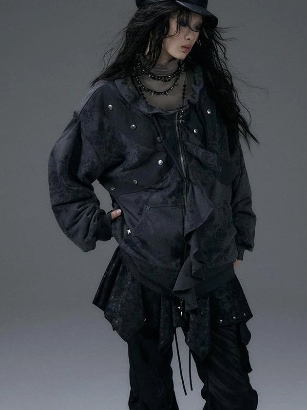 Punk Aesthetic Loose Fleece Peplum Hoodie Coat