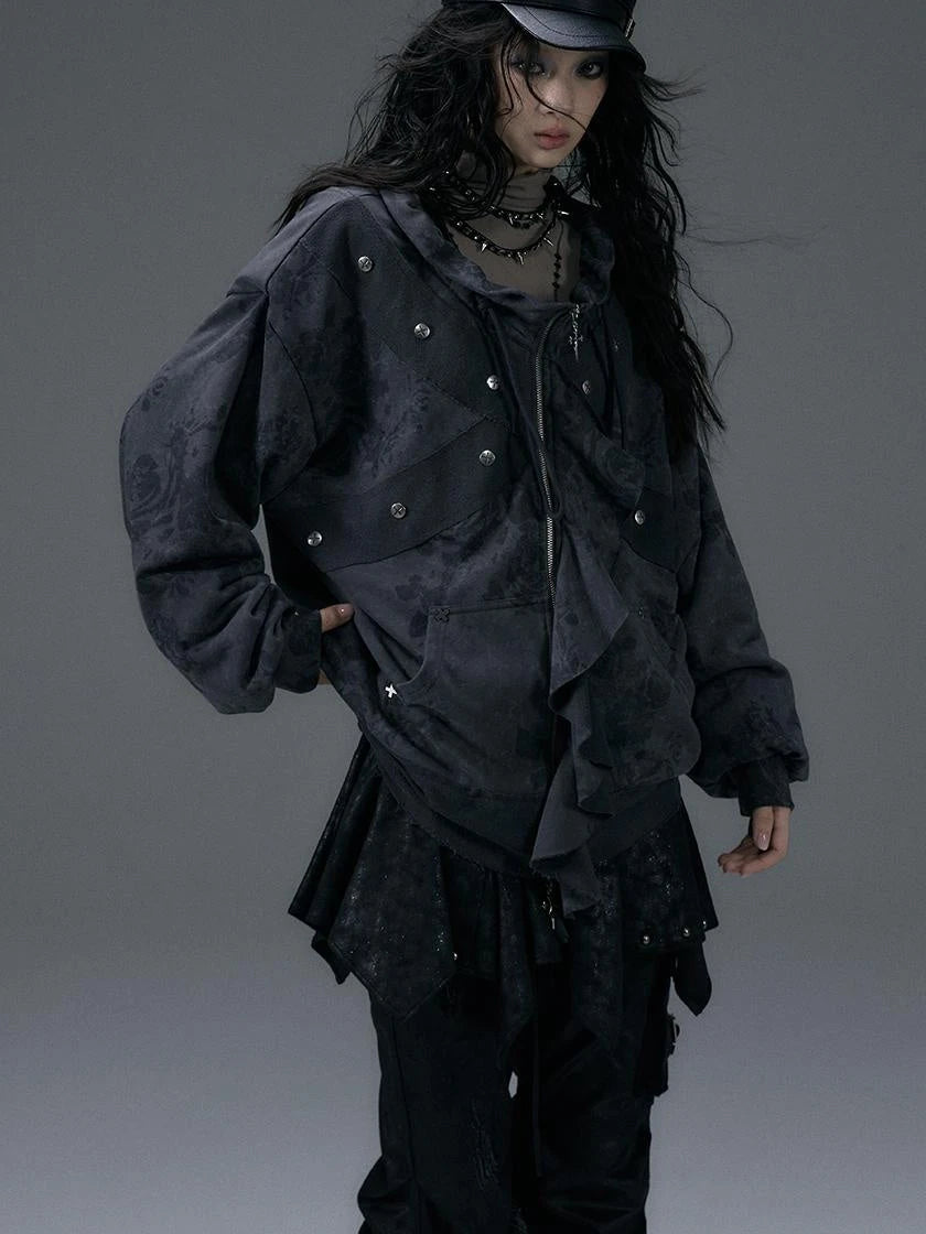 Punk Aesthetic Loose Fleece Peplum Hoodie Coat