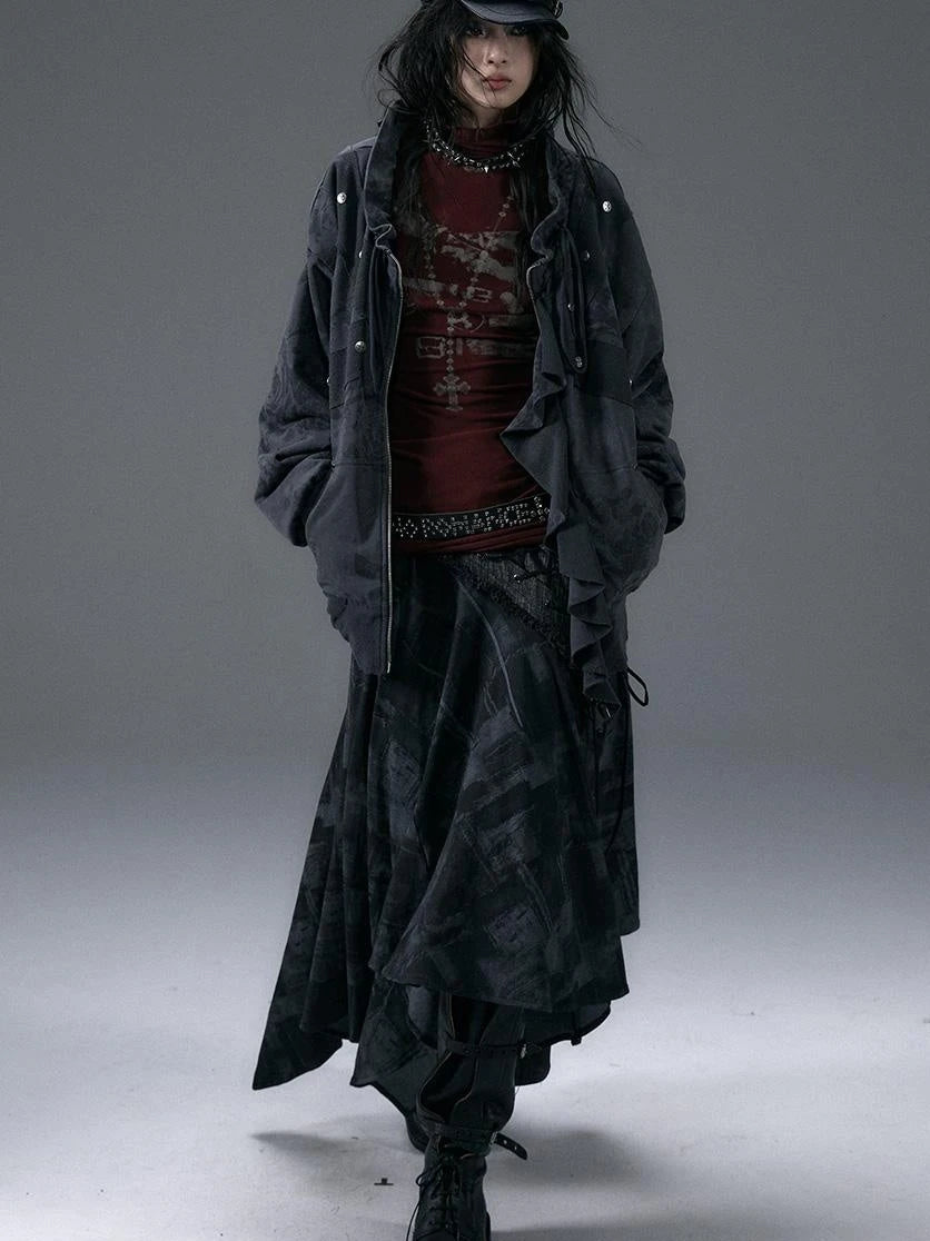 Punk Aesthetic Loose Fleece Peplum Hoodie Coat