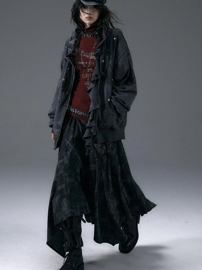 Punk Aesthetic Loose Fleece Peplum Hoodie Coat