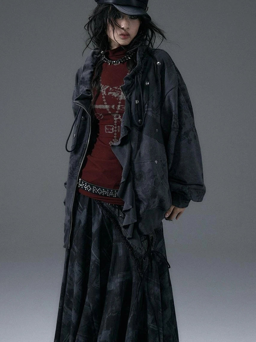 Punk Aesthetic Loose Fleece Peplum Hoodie Coat
