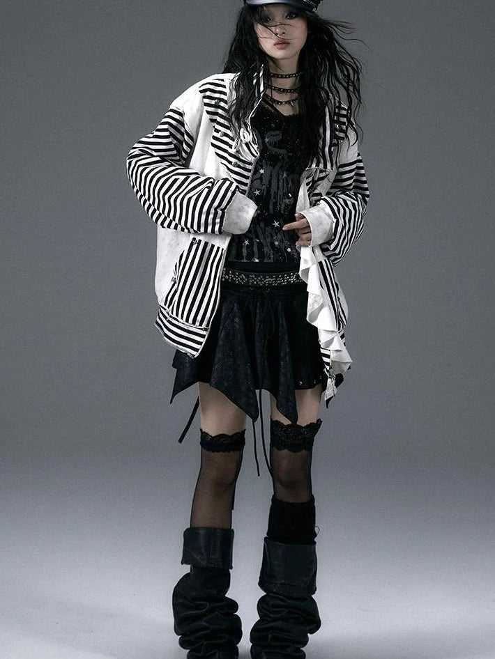Punk Aesthetic Loose Fleece Peplum Hoodie Coat