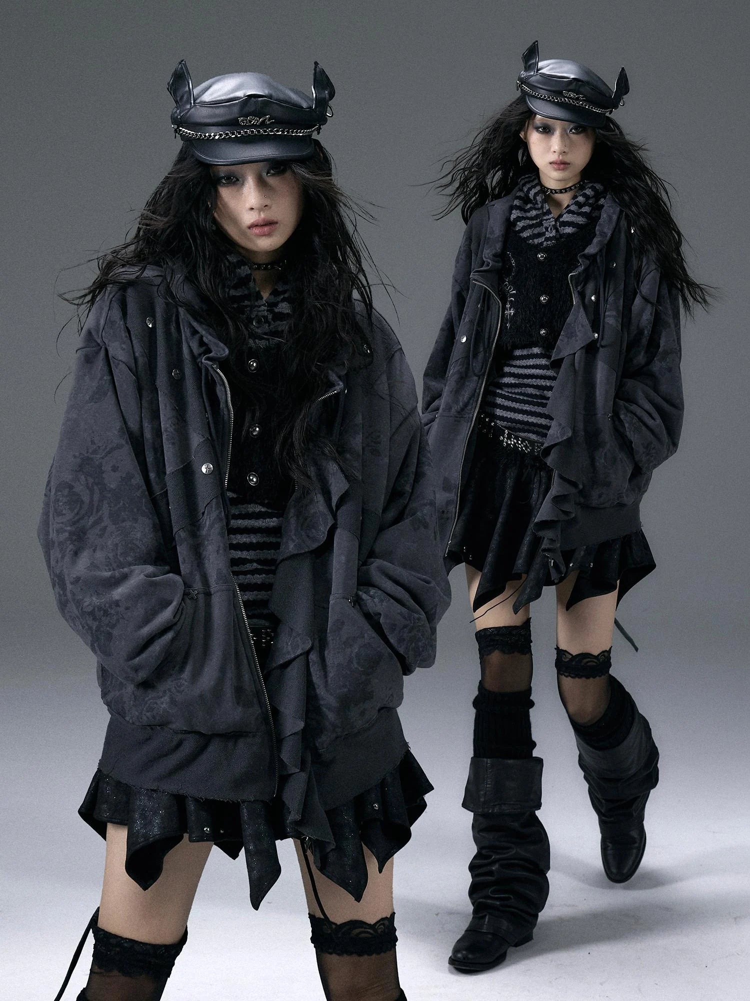Punk Aesthetic Loose Fleece Peplum Hoodie Coat