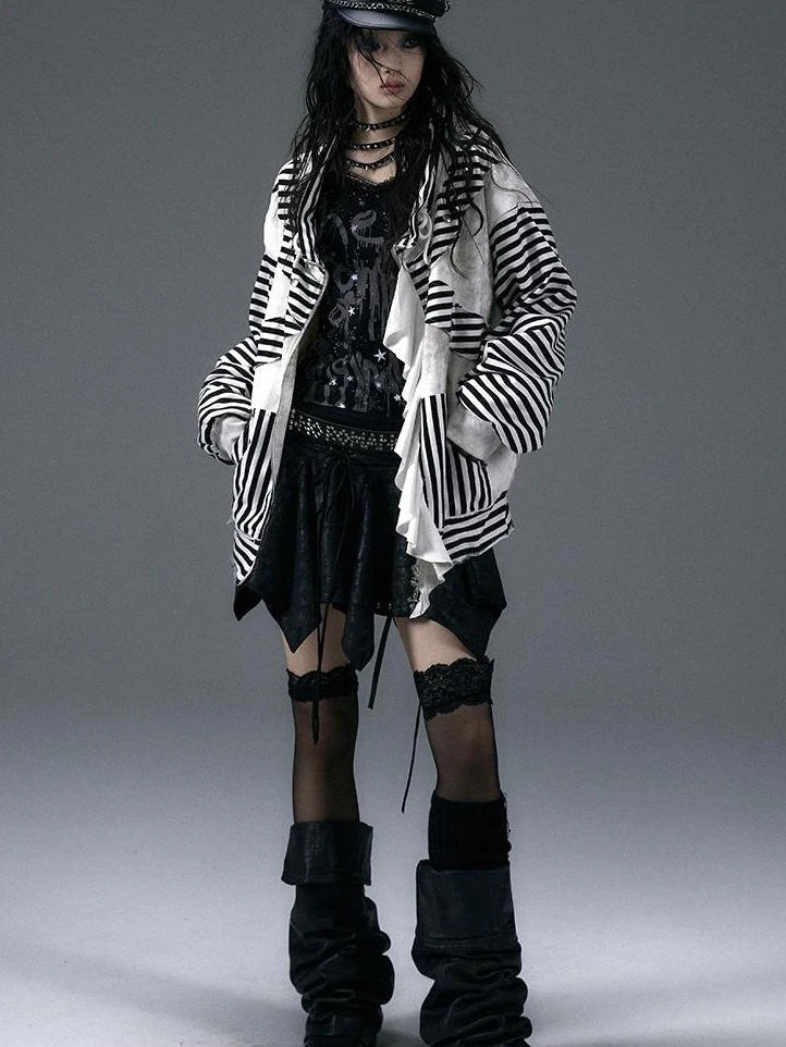 Punk Aesthetic Loose Fleece Peplum Hoodie Coat