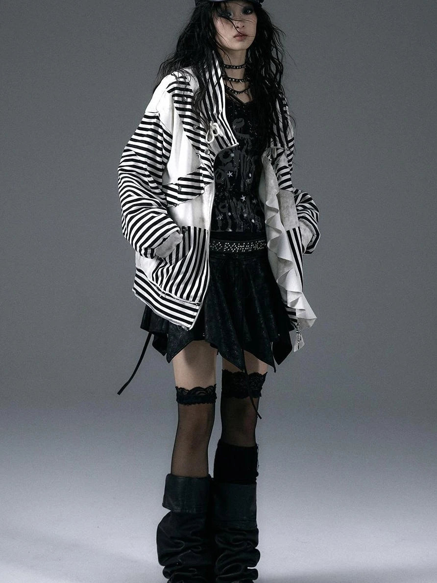 Punk Aesthetic Loose Fleece Peplum Hoodie Coat