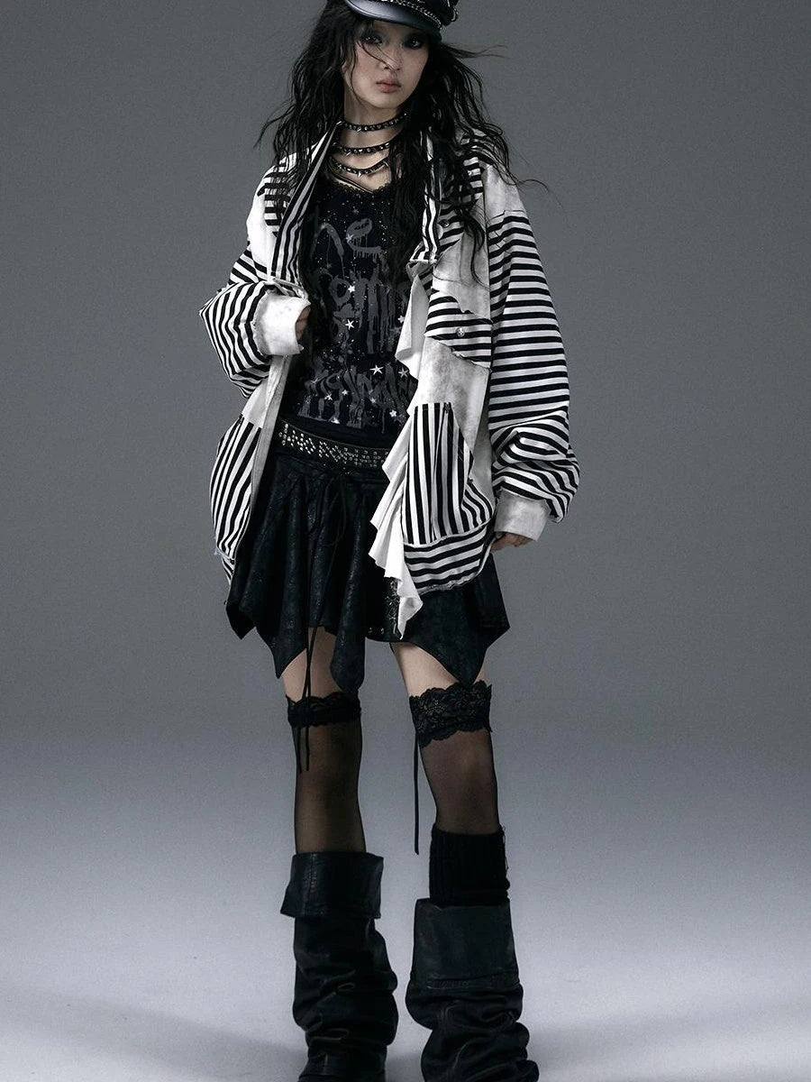 Punk Aesthetic Loose Fleece Peplum Hoodie Coat