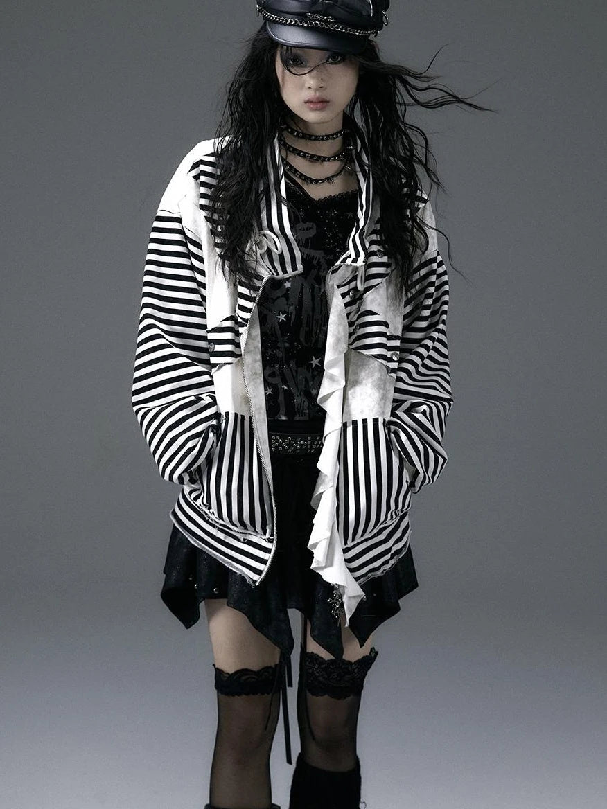 Punk Aesthetic Loose Fleece Peplum Hoodie Coat