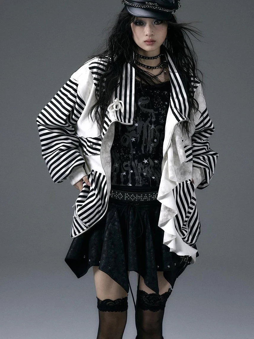 Punk Aesthetic Loose Fleece Peplum Hoodie Coat