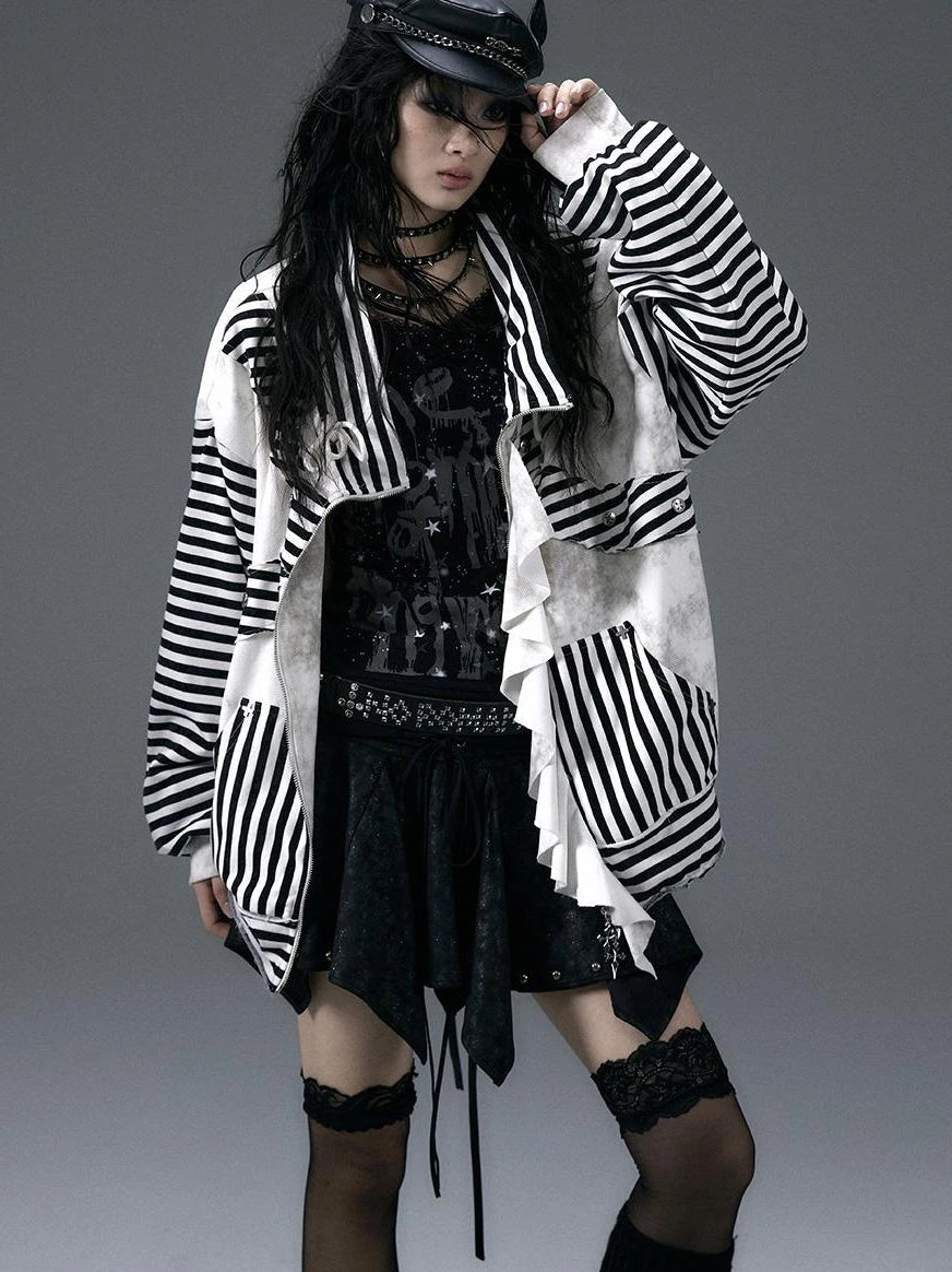 Punk Aesthetic Loose Fleece Peplum Hoodie Coat