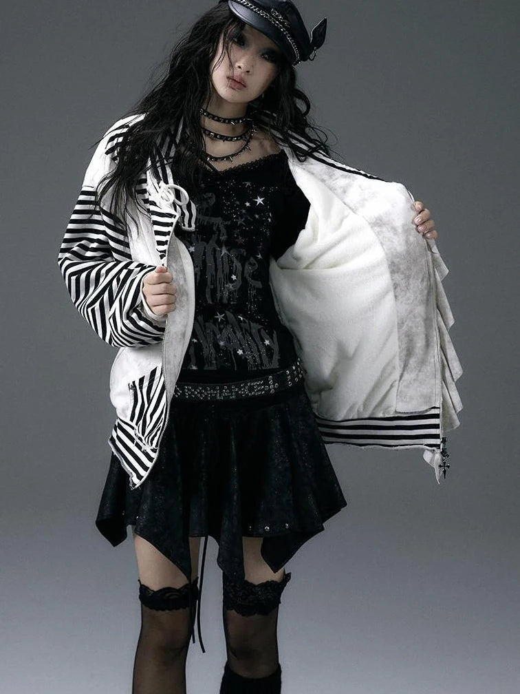 Punk Aesthetic Loose Fleece Peplum Hoodie Coat