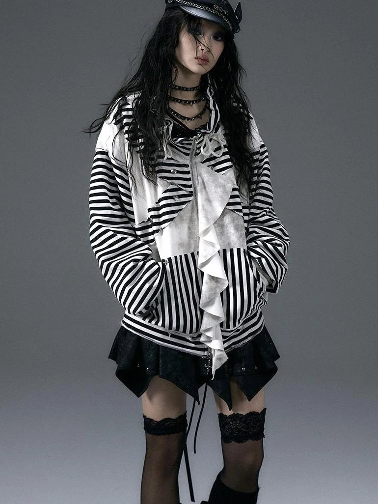 Punk Aesthetic Loose Fleece Peplum Hoodie Coat