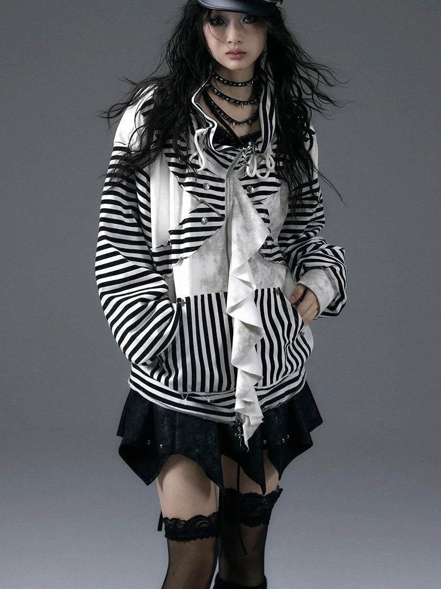 Punk Aesthetic Loose Fleece Peplum Hoodie Coat