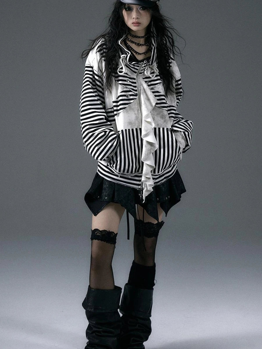 Punk Aesthetic Loose Fleece Peplum Hoodie Coat