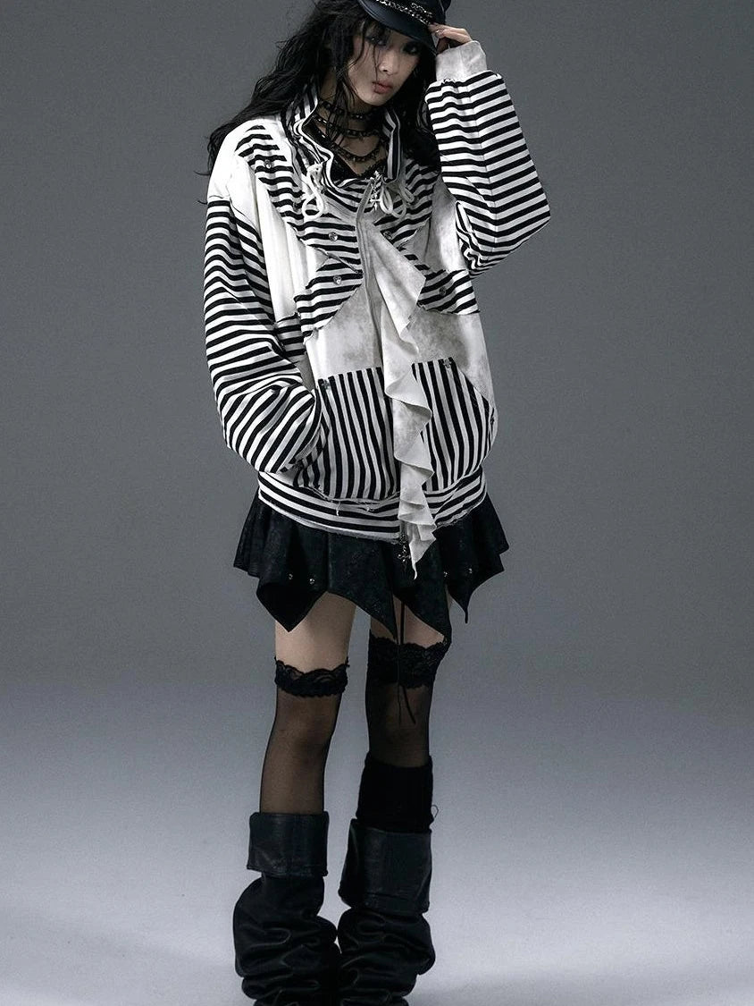 Punk Aesthetic Loose Fleece Peplum Hoodie Coat