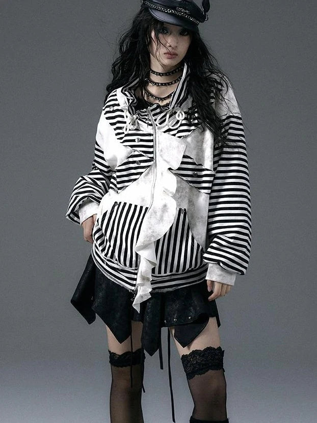 Punk Aesthetic Loose Fleece Peplum Hoodie Coat