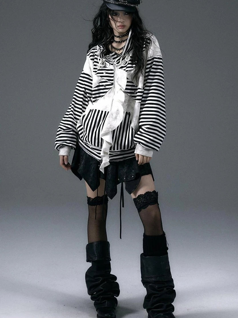 Punk Aesthetic Loose Fleece Peplum Hoodie Coat