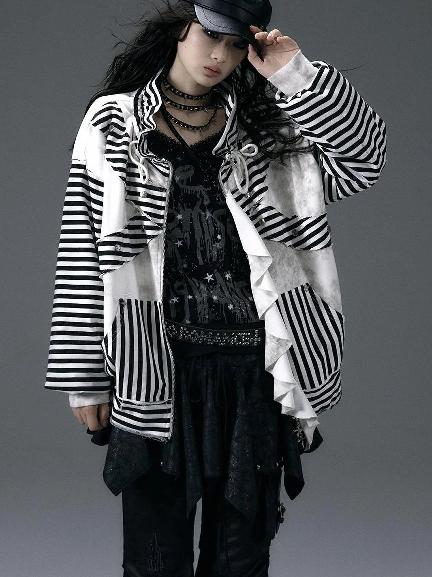 Punk Aesthetic Loose Fleece Peplum Hoodie Coat