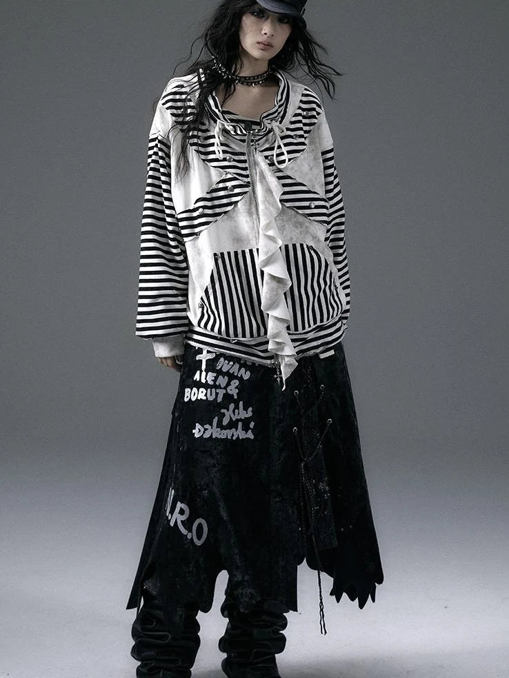 Punk Aesthetic Loose Fleece Peplum Hoodie Coat