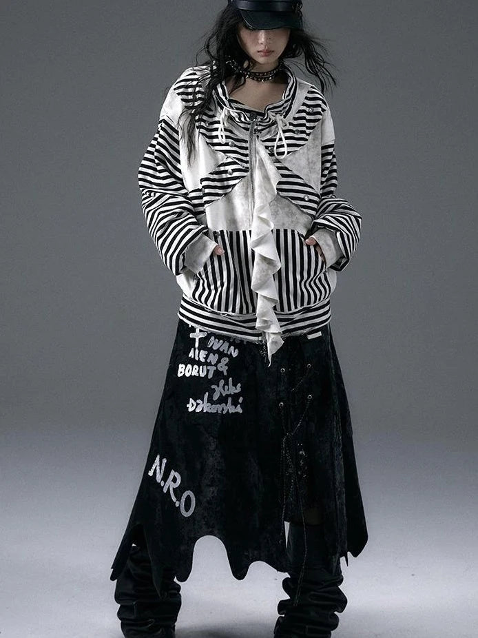 Punk Aesthetic Loose Fleece Peplum Hoodie Coat