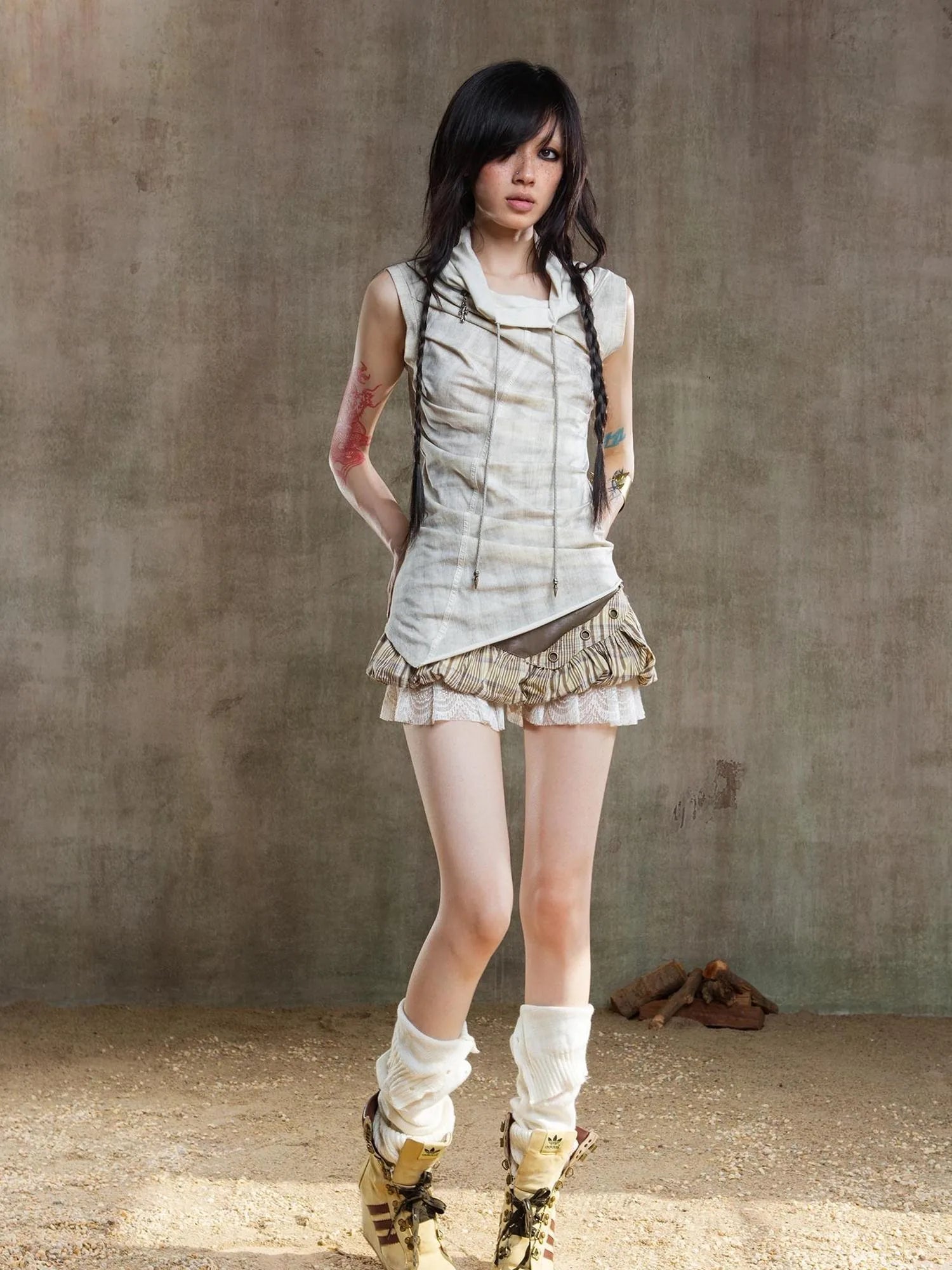 Punk Asym Fold Vest Multi Wear Vintage Summer