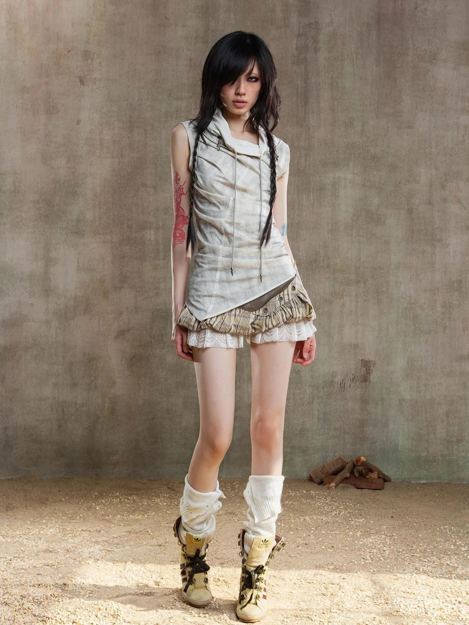 Punk Asym Fold Vest Multi Wear Vintage Summer